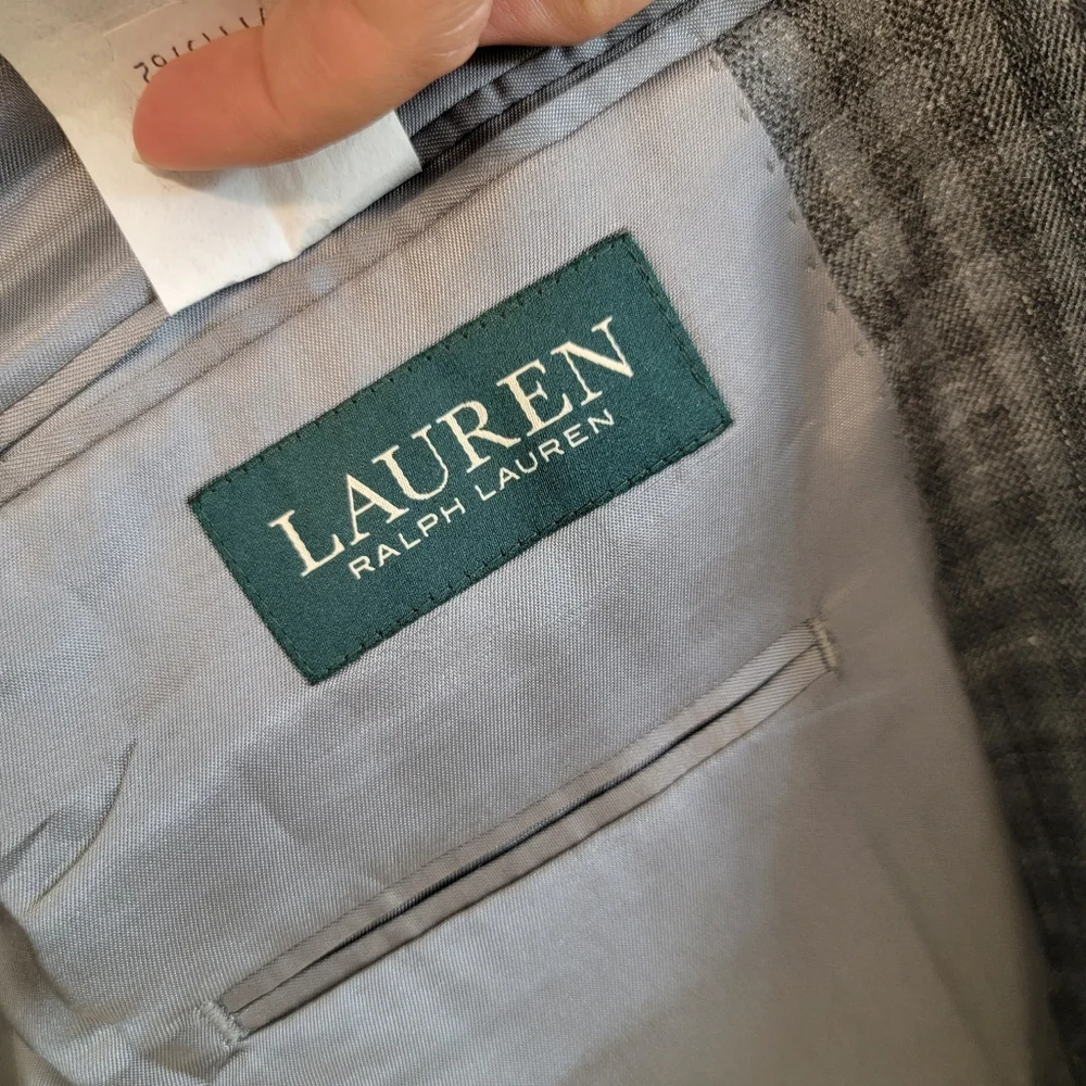 Lauren Ralph‎ Lauren Mens SZ 44L Check Linen Wool Silk Blend Blazer Sport Jacket
